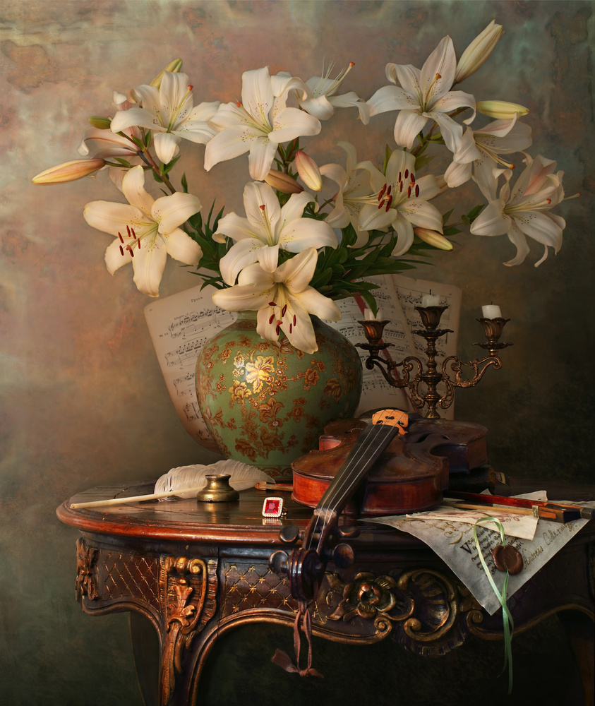 Still life with violin and lilies from Andrey Morozov
