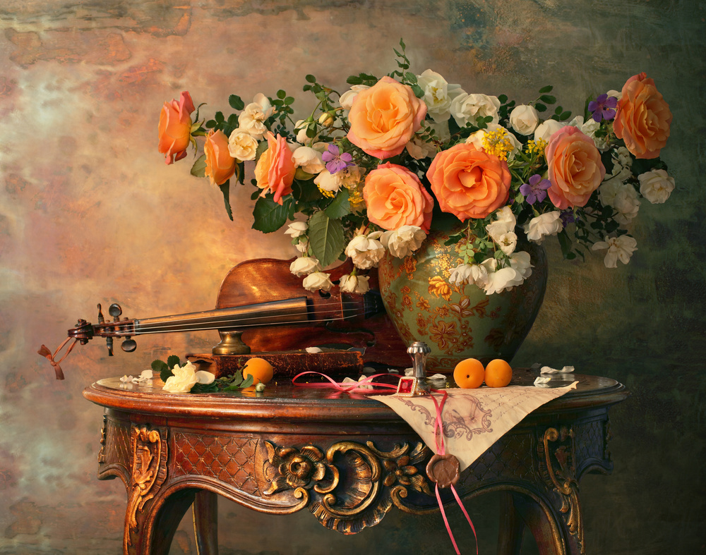 Still life with violin and roses from Andrey Morozov