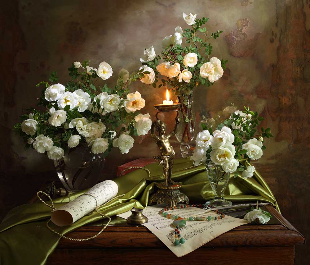 Still life with roses and candle from Andrey Morozov