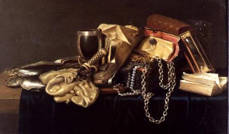 Still Life of a Jewellery Casket, Books and Oysters from Andries Vermeulen