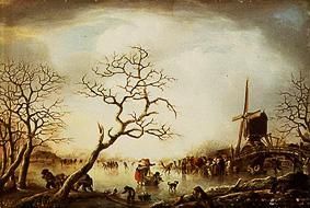 Winter landscape with ice-skaters for a windmill from Andries Vermeulen