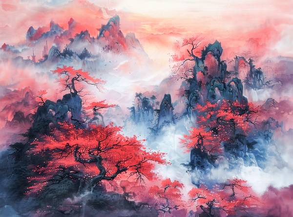 Chinesische Bergwelt im Herbst. Rote Ahornbäume from Anja Frost
