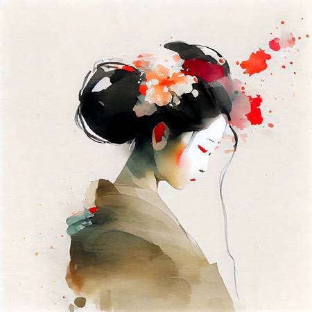 Japanese girl in kimono and flowers in her hair