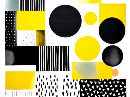 Contrasting Abstraction: Yellow, Black, and White Circles and Squares in Geometric Linocut