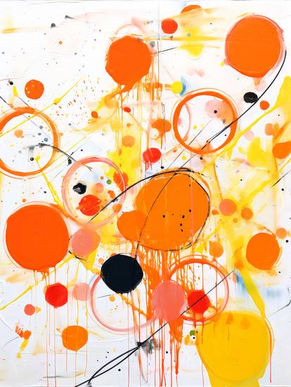 Transcendent Circles and Paint Splatters Glass Impressions on Paper in Abstract Form