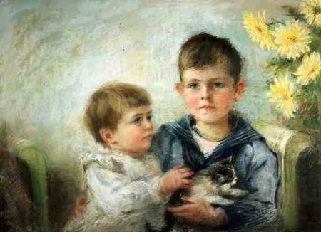 A Boy and Girl with a Kitten from Anna Lea Merritt