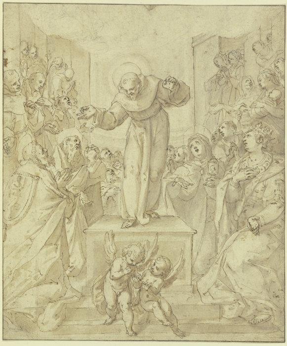 Der Heilige Franziskus zeigt die Wundmale vor einer Versammlung von Heiligen from Annibale Carracci