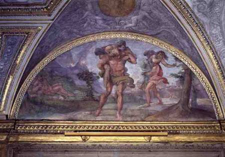 Lunette depicting Aeneas Fleeing from Burning Troy Carrying his Father Anchises Followed by Ascanius from Annibale Carracci