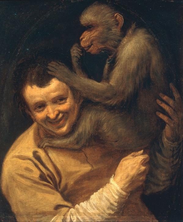 Man and Monkey picking its lice from Annibale Carracci