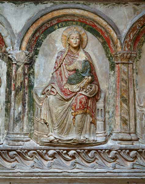 Maria mit dem Kind umgeben von 6 Aposteln (Südliche Chorschranke), Detail: Maria. Ende 12. Jh. from Anonym Romanisch