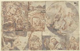 Acht Miniaturen nach Gemälden, darunter Rubens Gefangennahme des Simson sowie Domenico Fettis Melanc