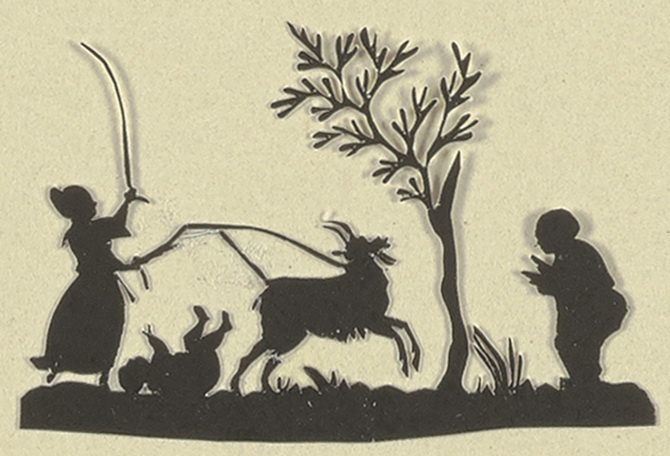 Ein Hirtenpaar mit Kind und Ziege unter einem Baum from Anonym
