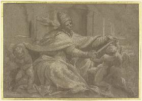 Gregor der Große mit der Friedenstaube, von zwei Engeln umgeben