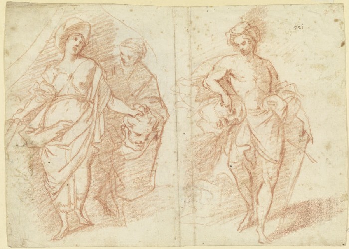 Links Judith mit dem Haupt des Holofernes, rechts David mit dem Haupt des Goliath from Anonym