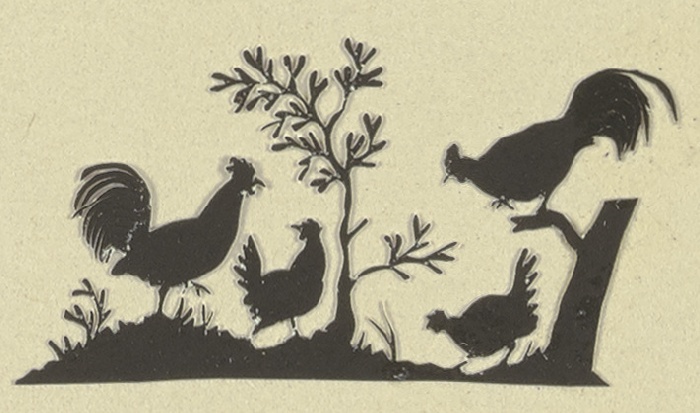 Zwei Hähne und zwei Hennen unter einem Baum from Anonym