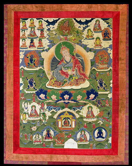 1952/3 Thangka of Padmasambhava with thirty-one major and several minor Figures depicting Padmasambh from Anonymous painter