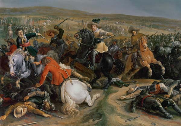 Gustavus II Adolphus, King of Sweden (1595-1632) leading a cavalry charge at the Battle of Lutzen from Anonymous painter