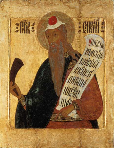 Russian icon of the Prophet Samuel with a horn and an open scroll from Anonymous painter