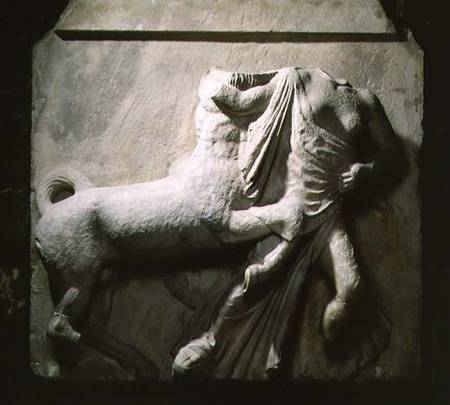 Centaur and female Lapith, metope no. 11 from the south frieze of the Parthenon,Greek from Anonymous painter