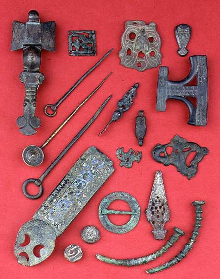Collection of Anglo-Saxon, Viking and Celtic antiquities including Anglo-Saxon cruciform brooches an from Anonymous painter