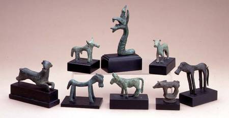Collection of Greek bronze animals including a boara griffin and a running deer from Anonymous painter