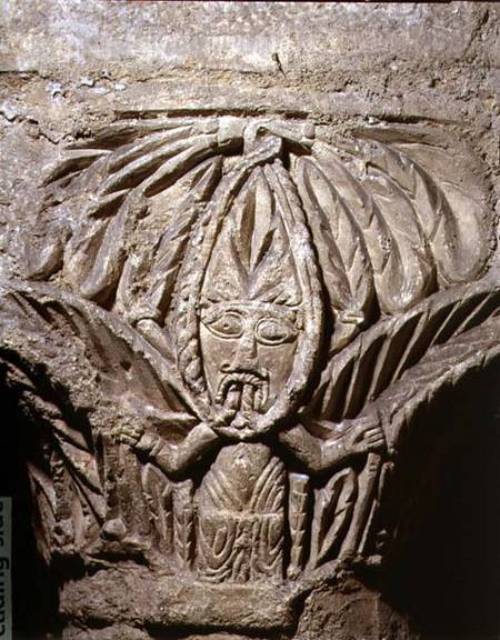 Column capital with carved decoration of a male figurefrom the crypt from Anonymous painter
