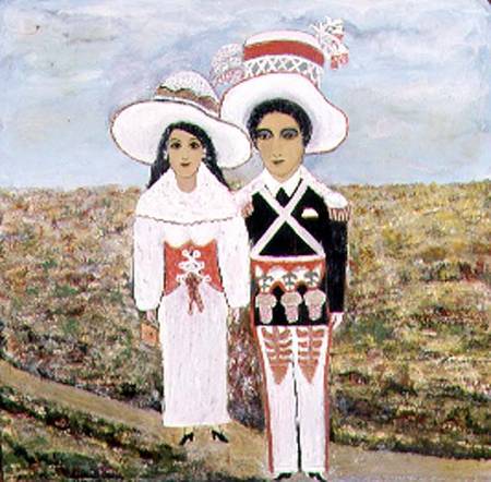 Couple in Peasant costume, Naive artist (C.20) from Anonymous painter