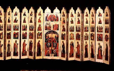 Fifteen-section icon screen with scenes from the Life of Christ and Saints from Anonymous painter