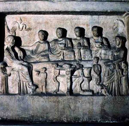 Funeral banquet scene from a stela relief Greek from Anonymous painter