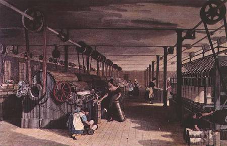 Interior of a mill; carding and drawing from Anonymous painter