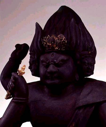 Large Figure of Kongoyasha Myo-o, detail of his head, Japanese,Nambokucho period from Anonymous painter