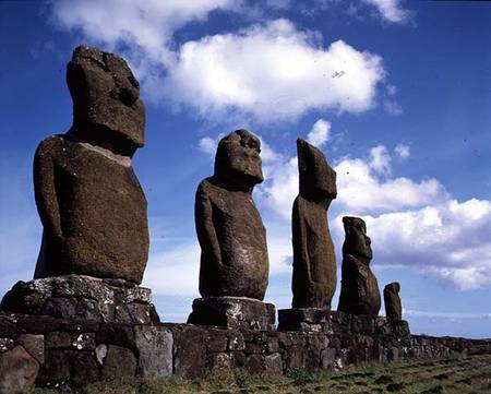 Monolithic Statues on Ahu Vai Uri (photo) from Anonymous painter