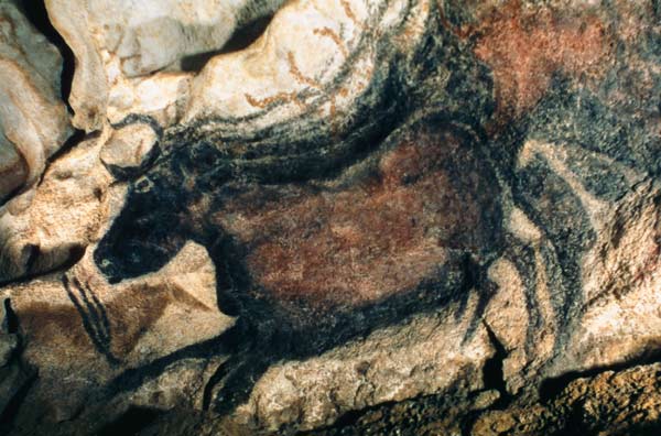 Rock painting of a black bull from Anonymous painter