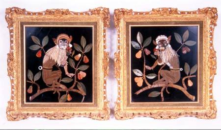 Pair of Italian pietra-dura panels of monkeys from Anonymous painter