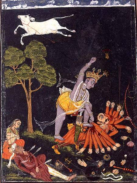 Parasurama killing Karttavirya Arjuna, Chamba or Bilaspur, Himachal Pradesh, Pahari School from Anonymous painter