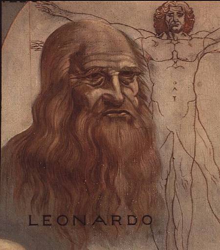 Portrait of Leonardo da Vinci (with his `Vitruvian Man') from Anonymous painter