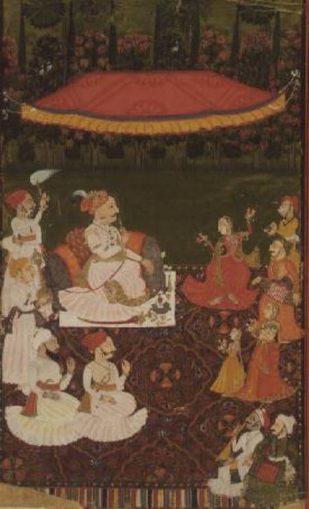 Raja Umed Singh (1771-1819) enjoys a dance performance, inscribed top and in reverse in Devanagari, from Anonymous painter