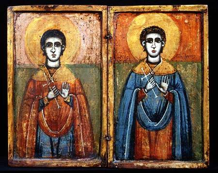 St.George and St.Demetrios , diptych,Greek icon from Anonymous painter