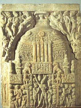 Greenish limestone carving of a Buddhist stupa, Nagarjunakonda,AP