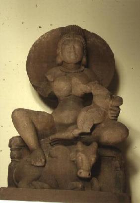 Sandstone figure of Parvati with her child