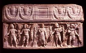 Sarcophagus depicting the deceased and the four seasons, from Carthage,Roman