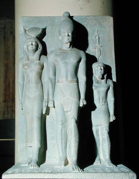 Triad of Menkaure (Mycerinus) with the goddess Hathor and one of the nome deities, taken from the Va from Anonymous painter