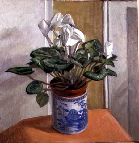 White Cyclamen in a Blue Vase from Anonymous painter