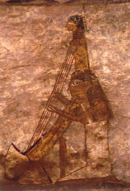 Woman playing an arched harp, detail from a tomb wall painting,Egyptian from Anonymous painter