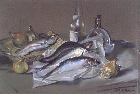 Herring and a Whiting, 1971 (pastel) 