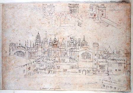 Studies of Palace of Oatlands and Hampton Court, from 'The Panorama of London' from Anthonis van den Wyngaerde