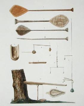 Society Islands: pangas, fishing hooks and other tools, from 'Voyage autour du Monde, executee par O