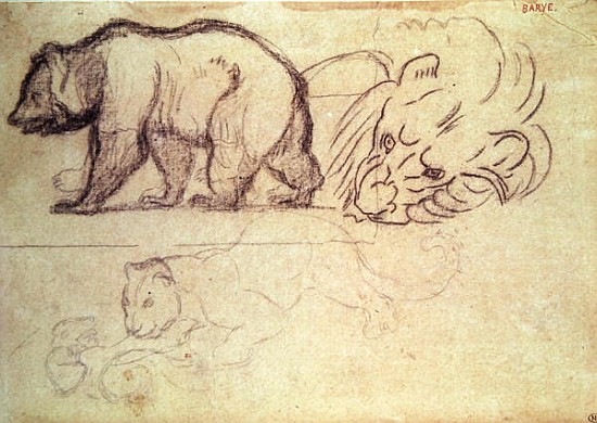 A bear walking, the head of a lion and a leopard attacking an animal from Antoine Louis Barye