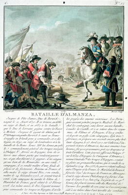 Battle of Almansa, 25th April 1707, engraved by Jean Baptiste Morret (fl.1790-1820), 1787 (colour li from Antoine Louis Francois Sergent-Marceau