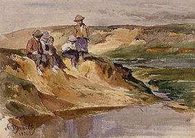 Children on the shore from Anton Braith